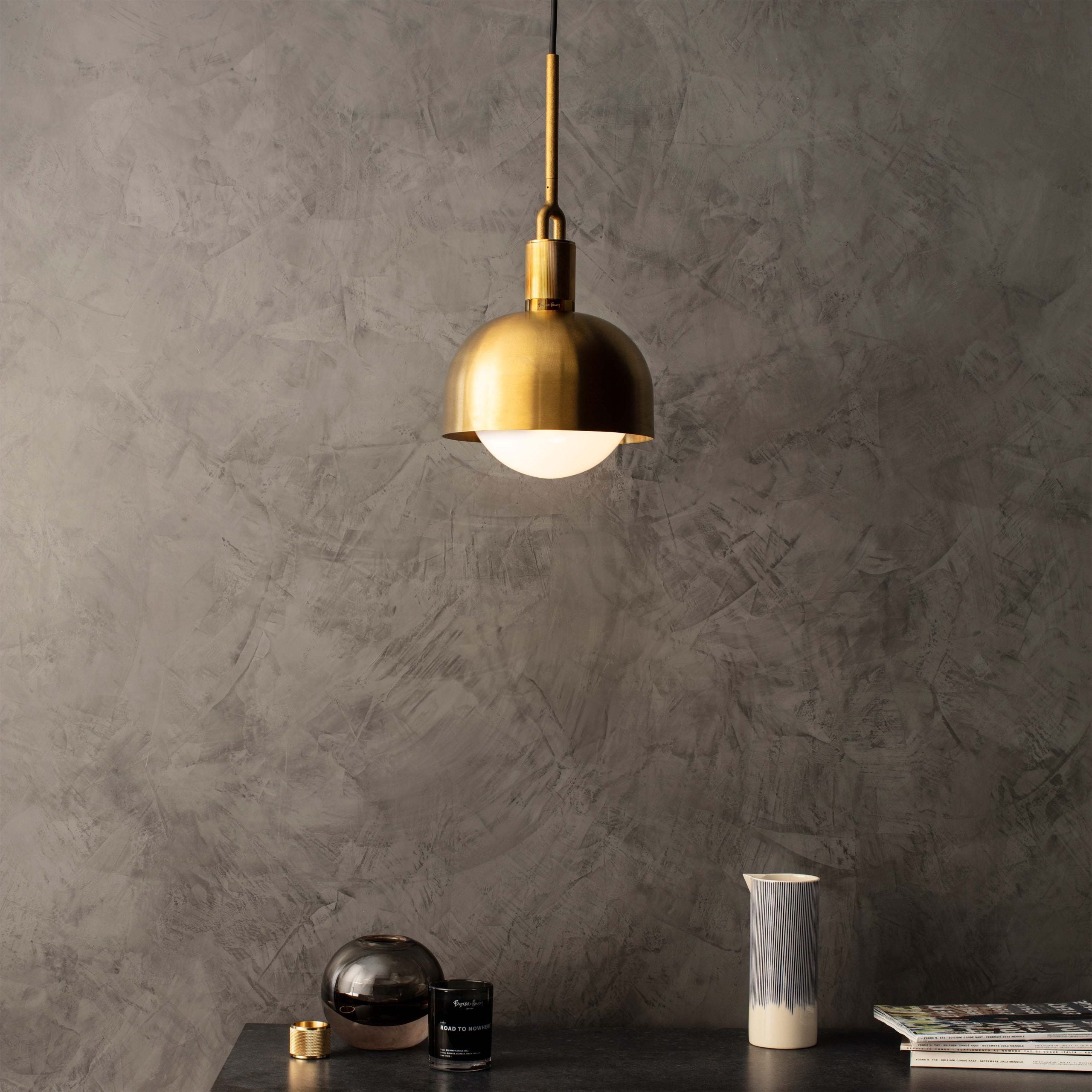 Buster & Punch Forked Pendant - Shade - Globe - Opal - Medium - Brass