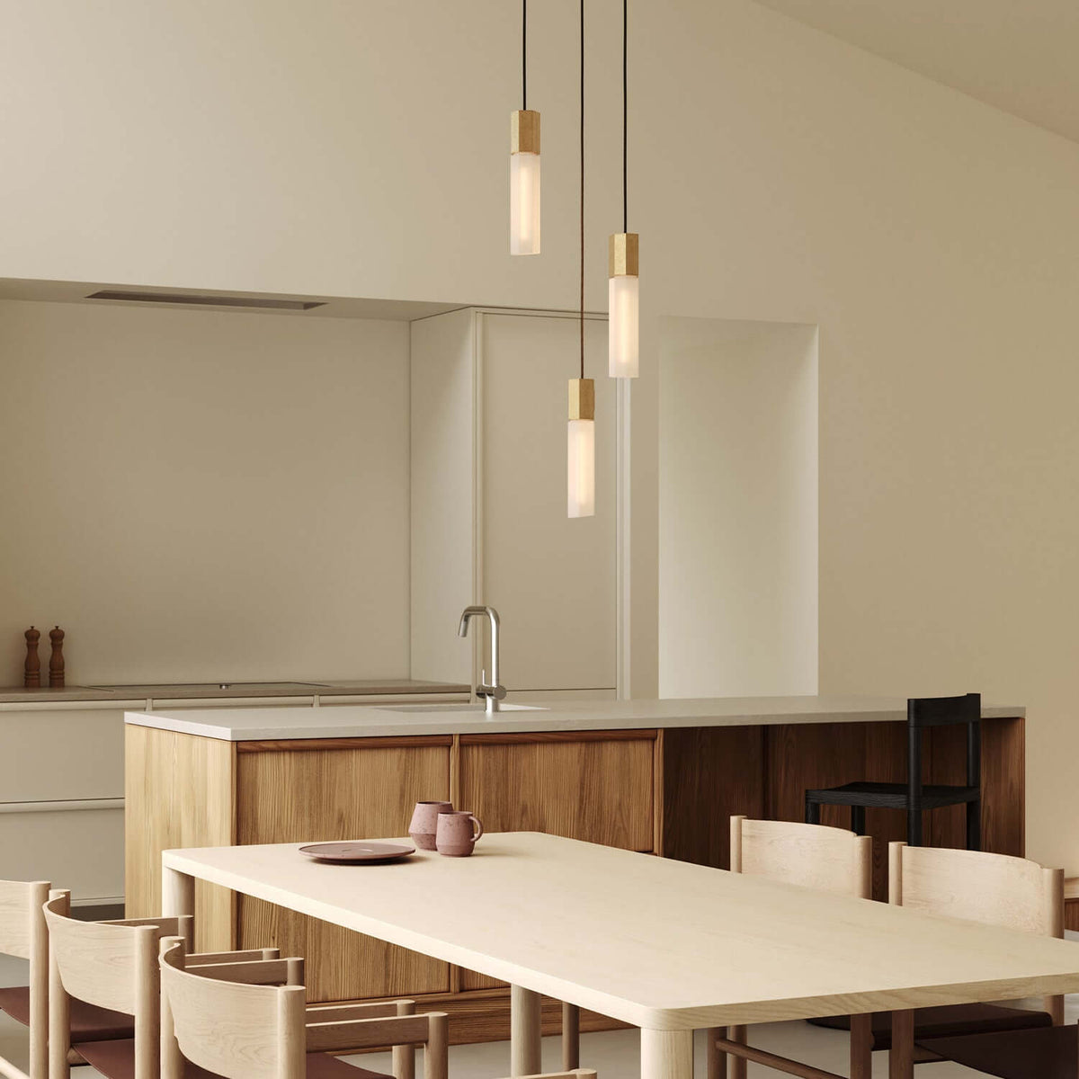 Tala Basalt Triple Pendant in Brass