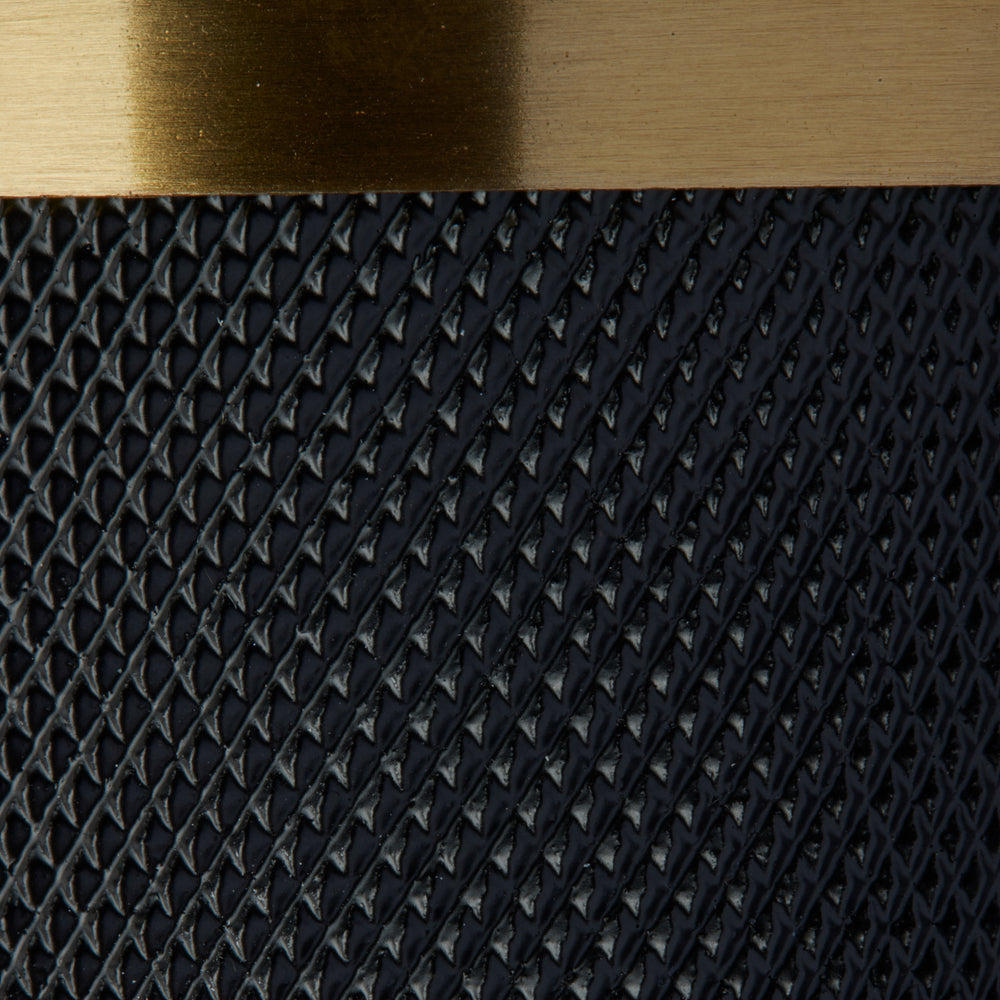 Industville - Knurled Pillar Table Lamp - Black Base - Drum Cotton Lampshade