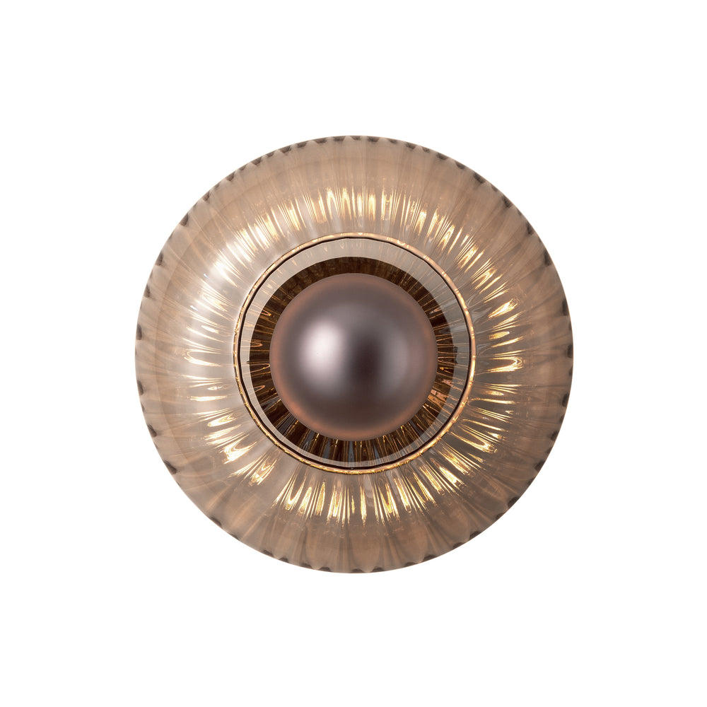 Industville - Chelsea Glass Round Diffuser Wall Light - Mocha - Ribbed Glass Shade - Bronze Holder