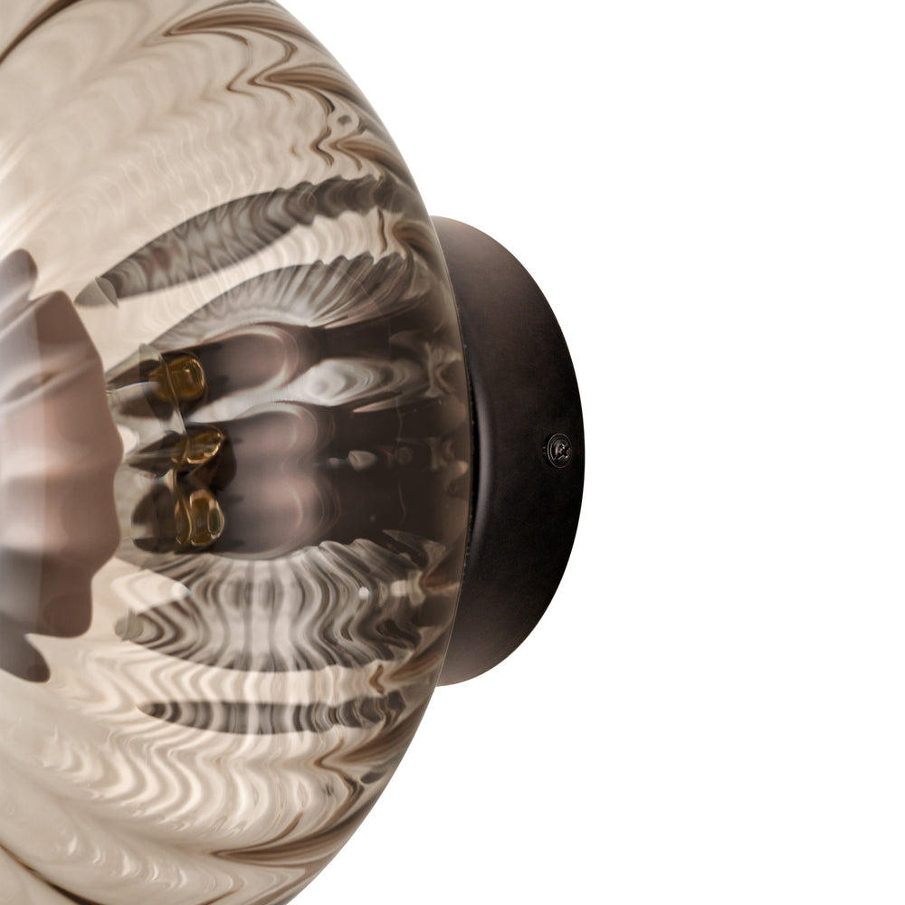 Industville - Chelsea Glass Round Diffuser Wall Light - Mocha - Ribbed Glass Shade - Bronze Holder