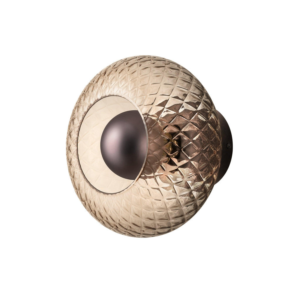 Industville - Chelsea Glass Round Diffuser Wall Light - Mocha - Diamond Glass Shade - Bronze Holder