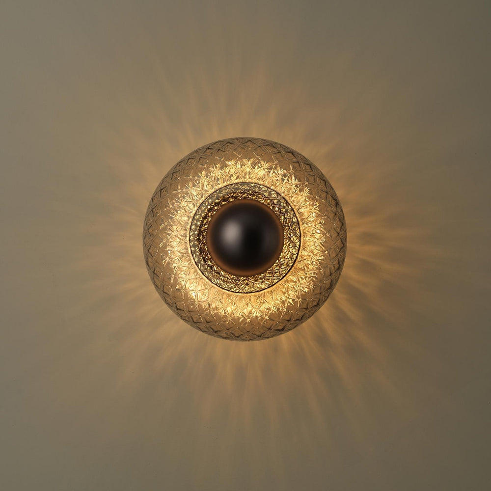 Industville - Chelsea Glass Round Diffuser Wall Light - Mocha - Diamond Glass Shade - Bronze Holder