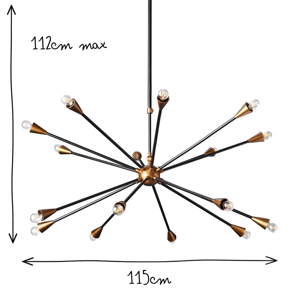 Pooky Ariel Larger Chandelier in Black and Brass