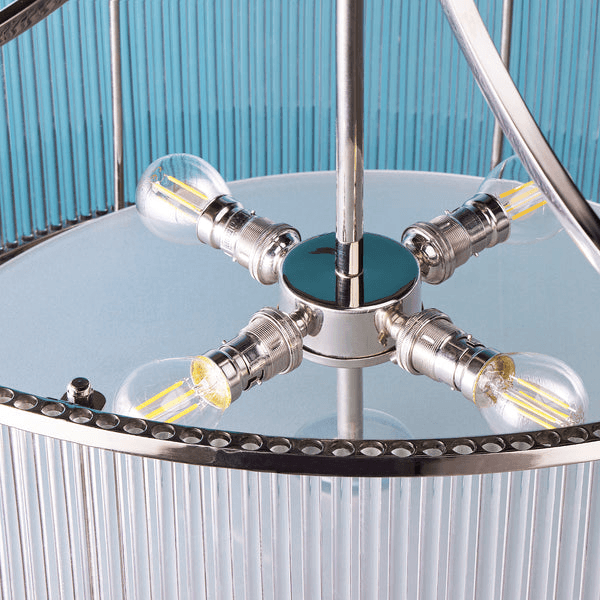 Pooky - Artemis Chandelier - Nickel With Glass Rods And Frosted Glass Baffle