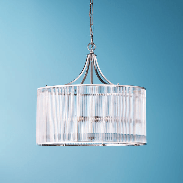 Pooky - Artemis Chandelier - Nickel With Glass Rods And Frosted Glass Baffle