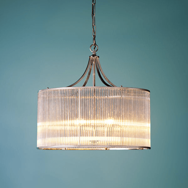 Pooky - Artemis Chandelier - Nickel With Glass Rods And Frosted Glass Baffle