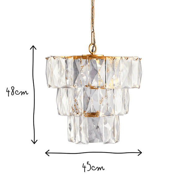 Pooky - Three Tiered Conchita Chandelier - Prismatic Glass And Brass