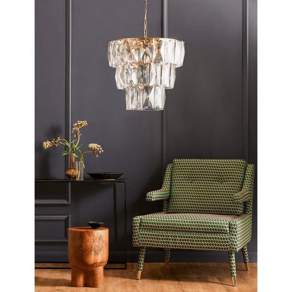 Pooky - Three Tiered Conchita Chandelier - Prismatic Glass And Brass