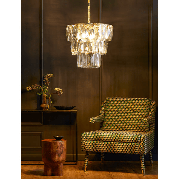 Pooky - Three Tiered Conchita Chandelier - Prismatic Glass And Brass