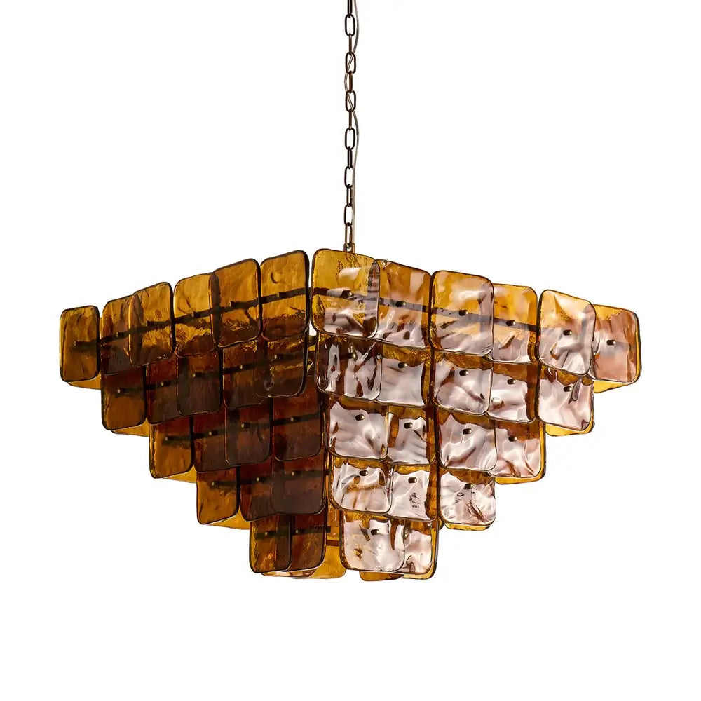 Pooky Havana Chandelier in Deep Brown, featuring layered brown glass tiles in a tiered design.