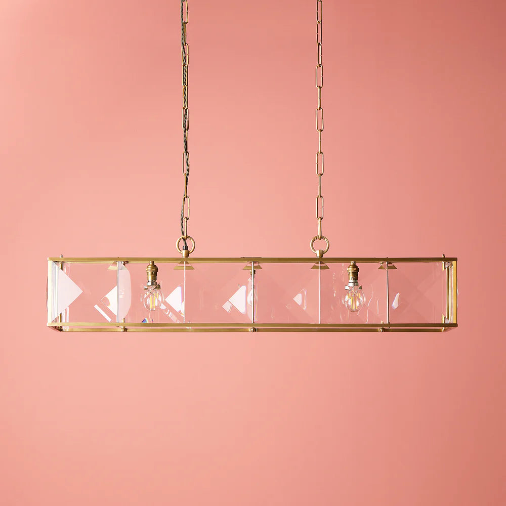 Pooky Hunza Chandelier in Prismatic Glass and Brass