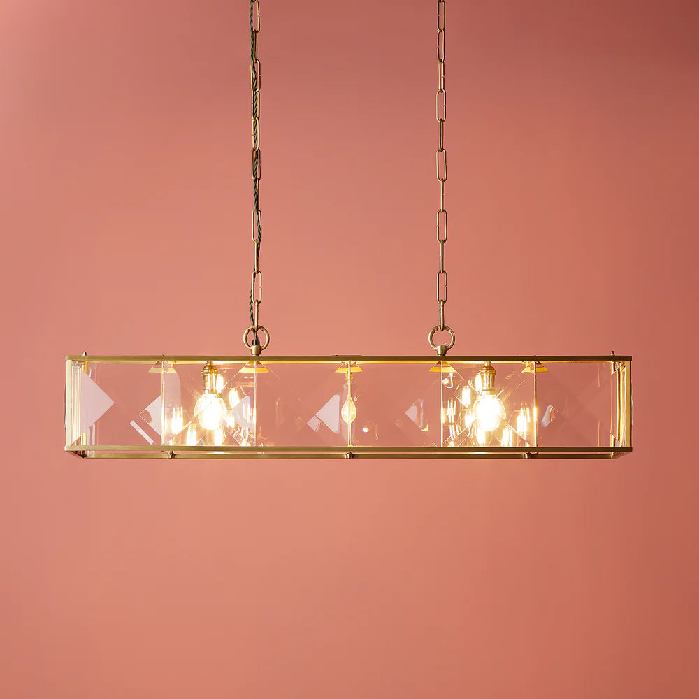 Pooky Hunza Chandelier in Prismatic Glass and Brass