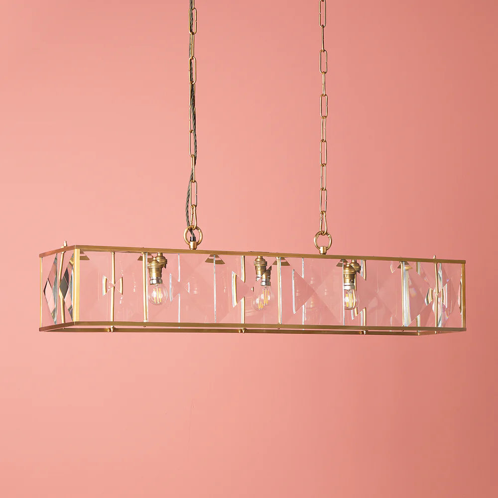 Pooky Hunza Chandelier in Prismatic Glass and Brass