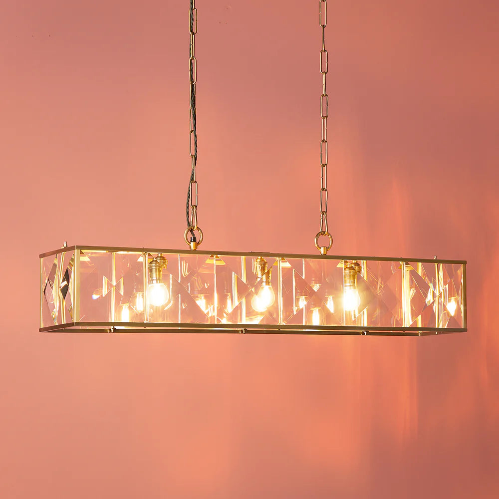 Pooky Hunza Chandelier in Prismatic Glass and Brass