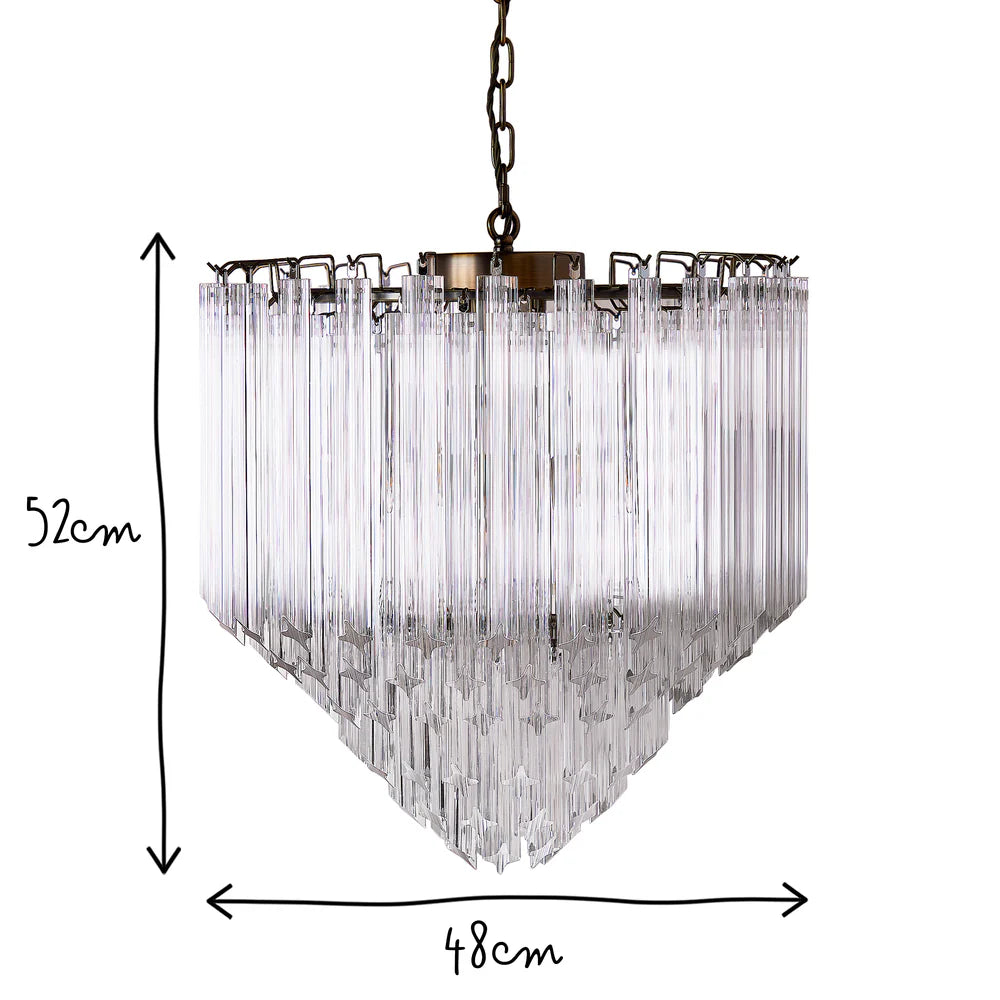 Pooky Larger Leonardo Chandelier with Four Cornered Glass Drops
