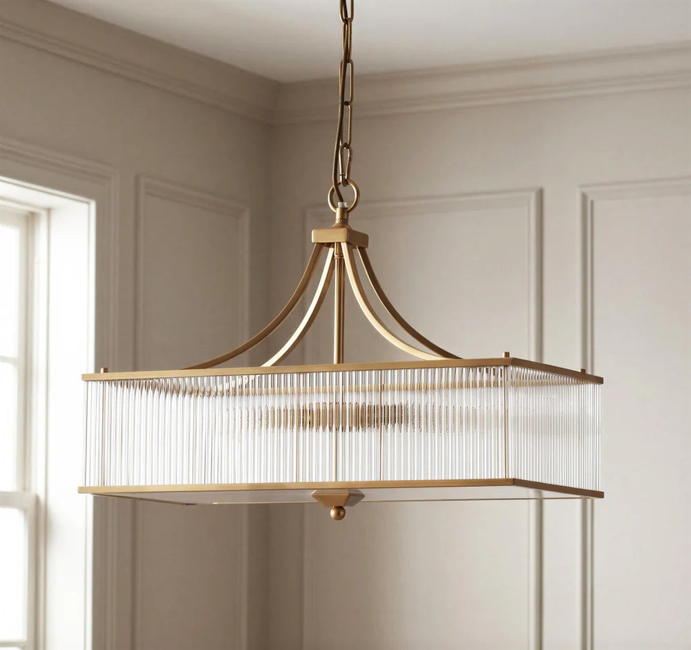 Pooky Smaller Odin Chandelier in Brass with Glass Rods