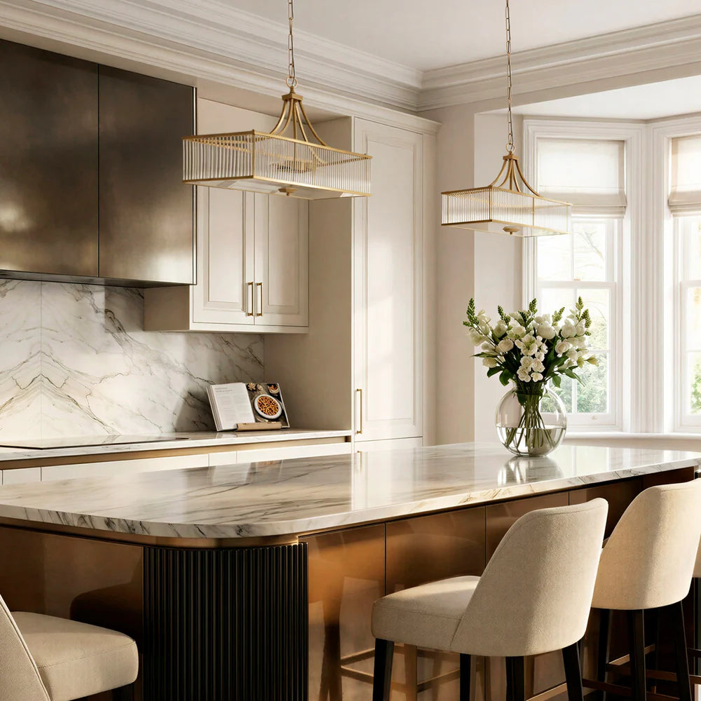 Pooky Smaller Odin Chandelier in Brass with Glass Rods