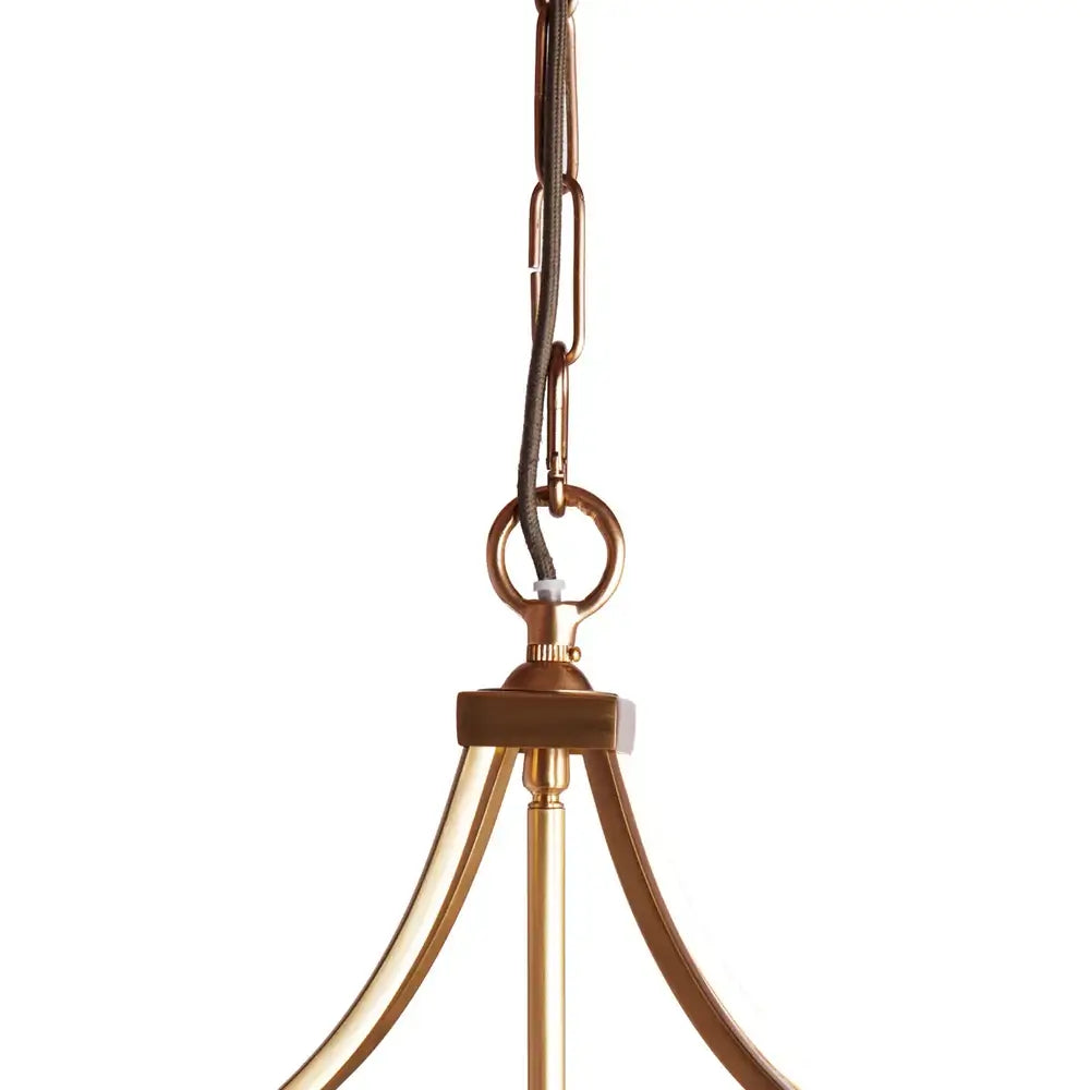 Pooky Smaller Odin Chandelier in Brass with Glass Rods showing the top detail and chain attachment.