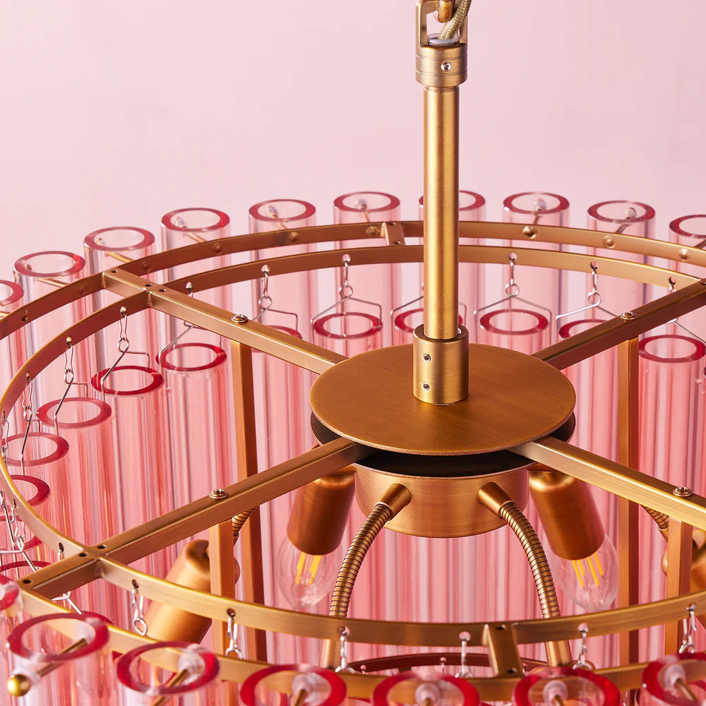 Pooky Regular Oldfield Chandelier in Pink Glass