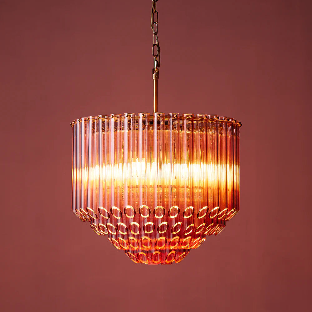 Pooky Regular Oldfield Chandelier in Pink Glass