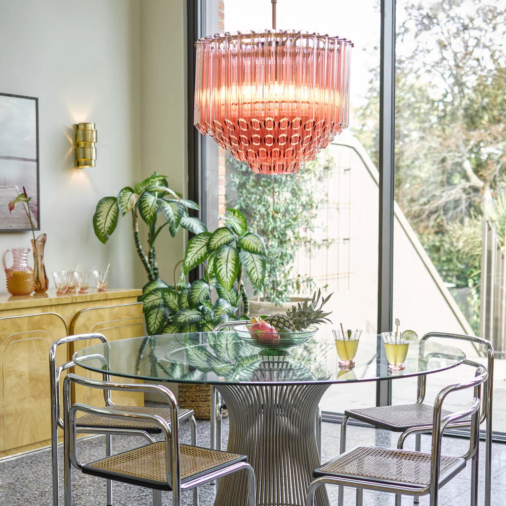 Pooky Regular Oldfield Chandelier in Pink Glass