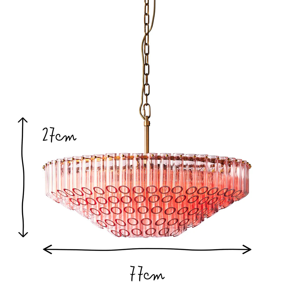 Pooky Larger Oldfield Chandelier in Pink Glass