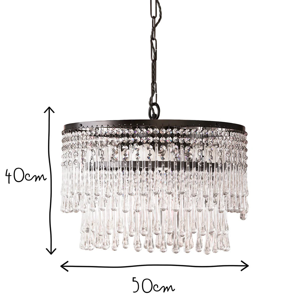 Pooky Larger Rita Chandelier with Clear Blown Glass Droplets