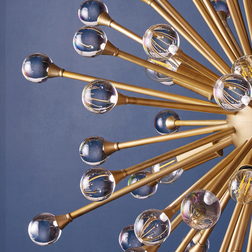 Pooky Spock Chandelier in Brass Finish with Clear Acrylic