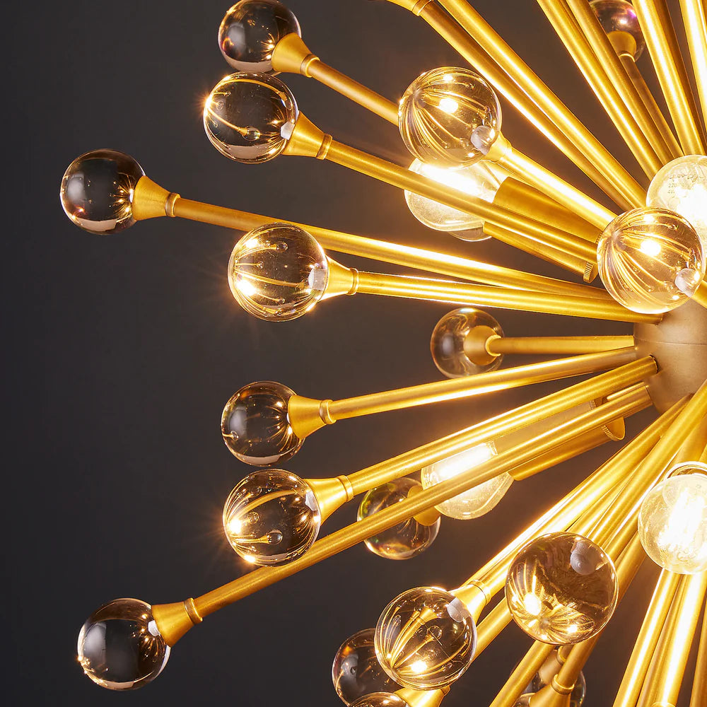 Pooky Spock Chandelier in Brass Finish with Clear Acrylic