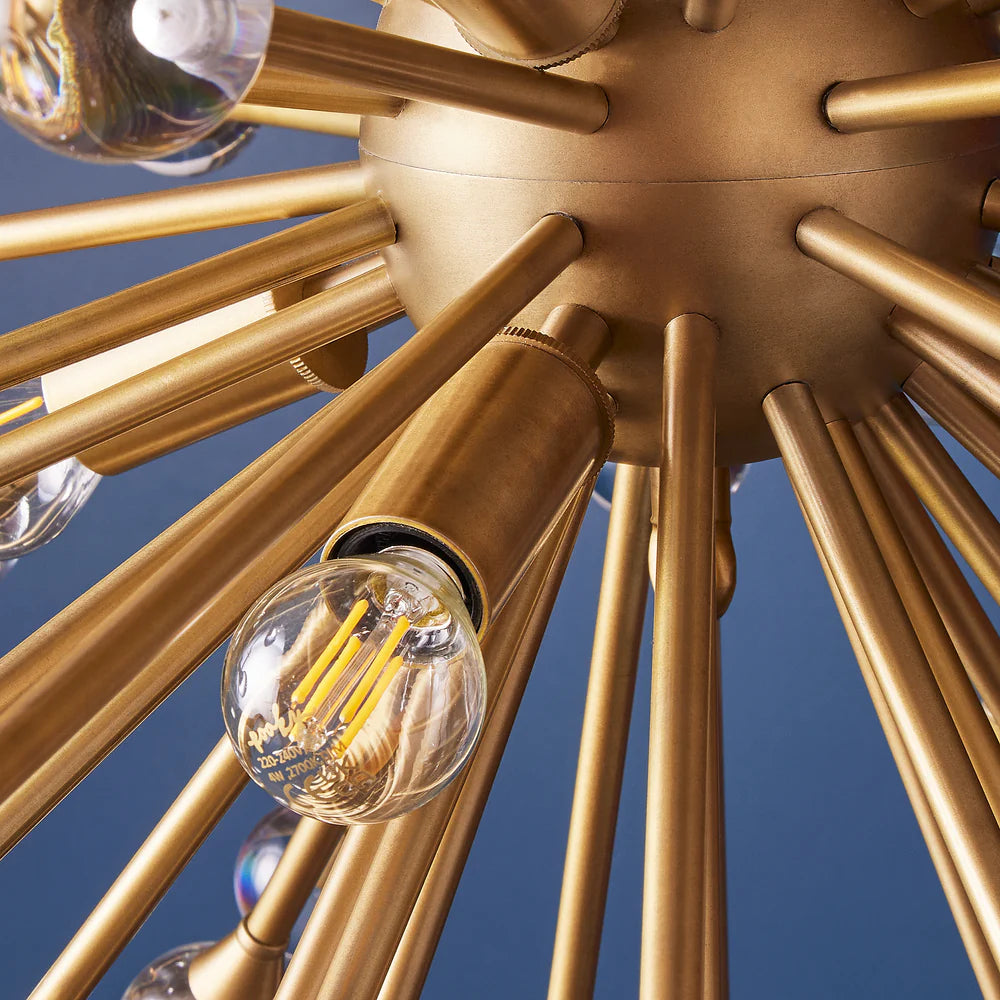 Pooky Spock Chandelier in Brass Finish with Clear Acrylic