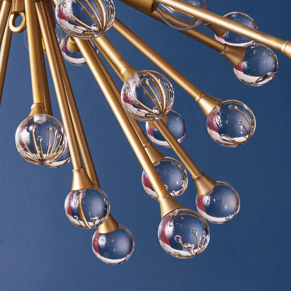 Pooky Spock Chandelier in Brass Finish with Clear Acrylic
