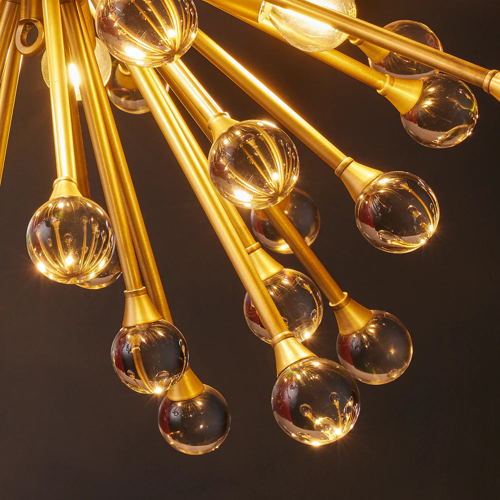 Pooky Spock Chandelier in Brass Finish with Clear Acrylic