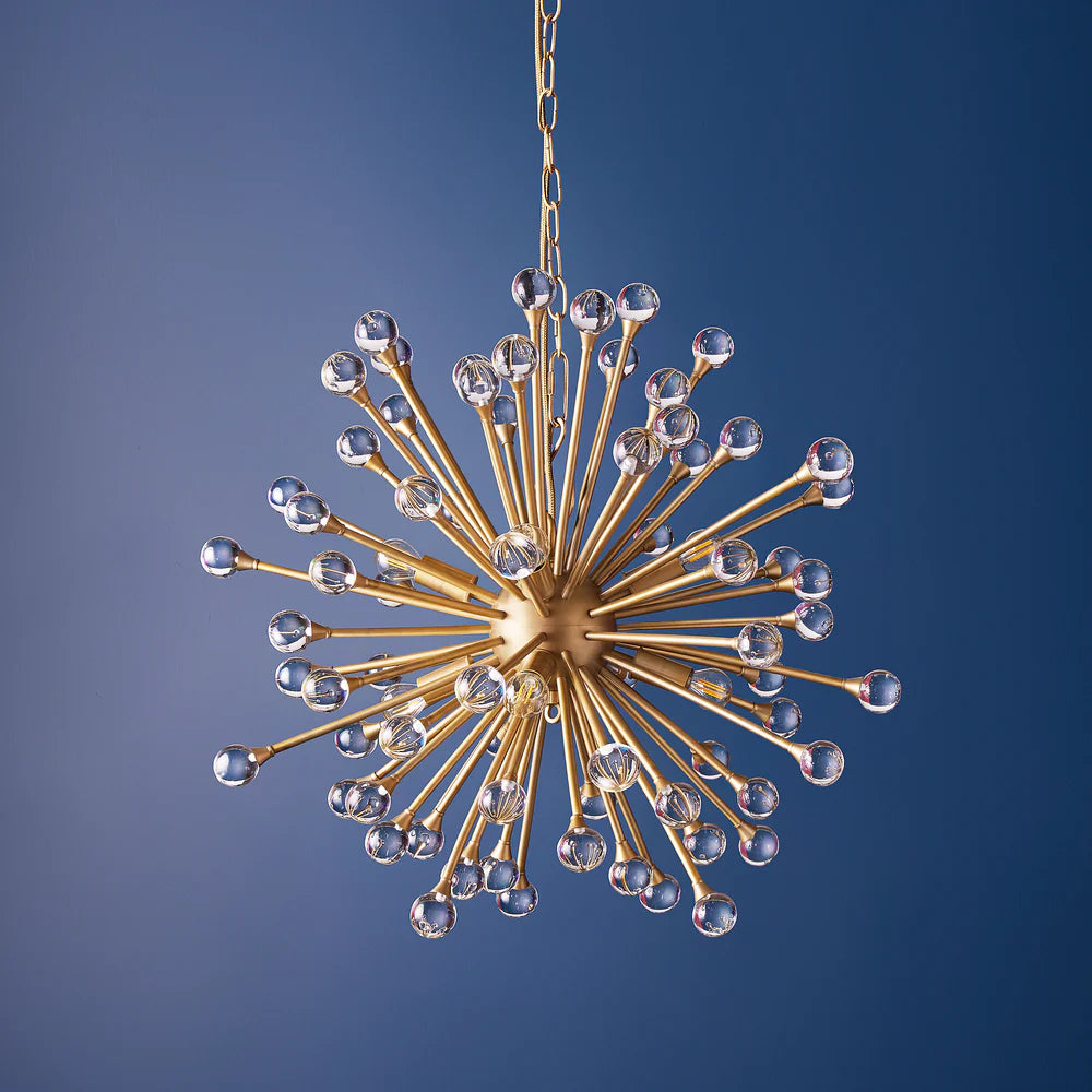 Pooky Spock Chandelier in Brass Finish with Clear Acrylic