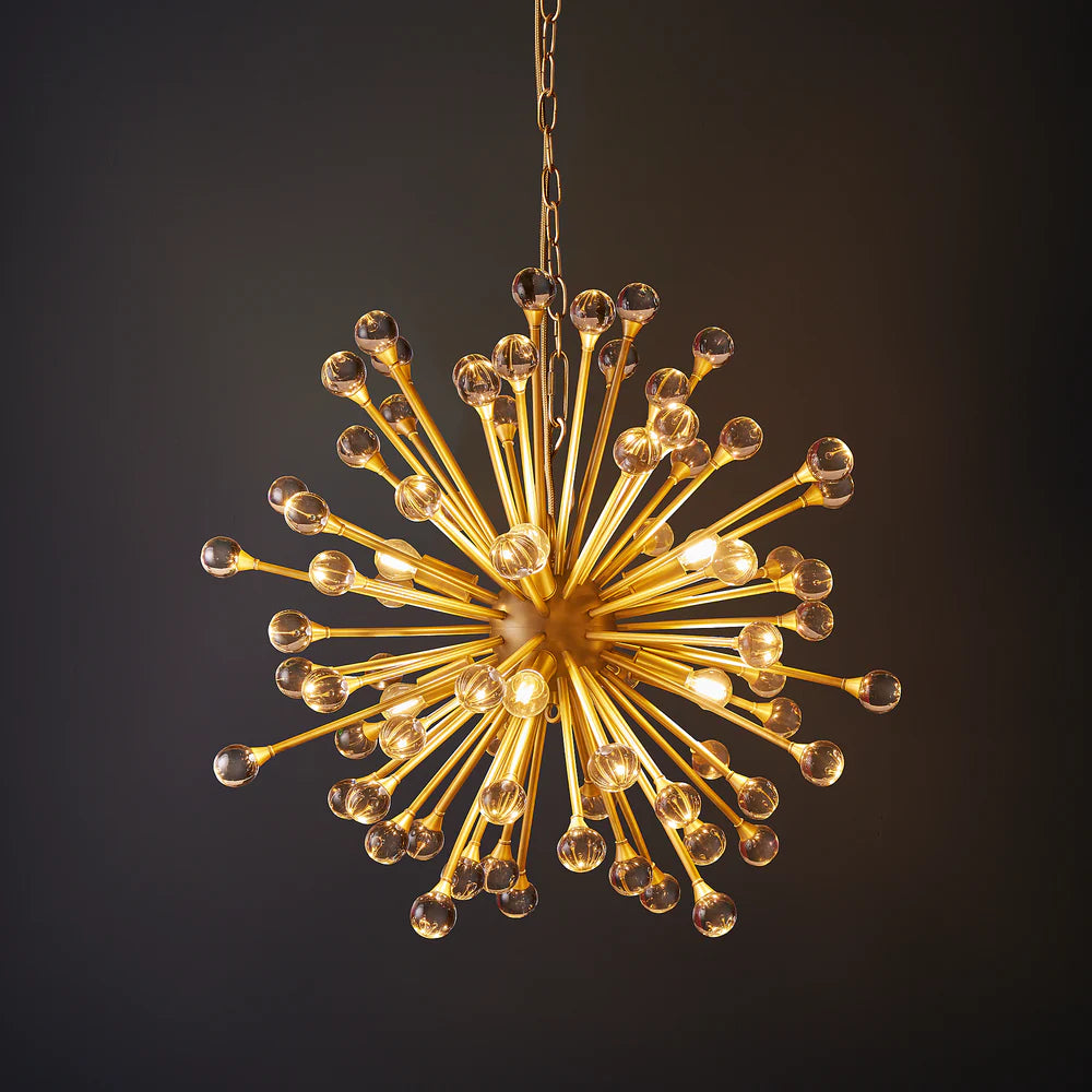 Pooky Spock Chandelier in Brass Finish with Clear Acrylic