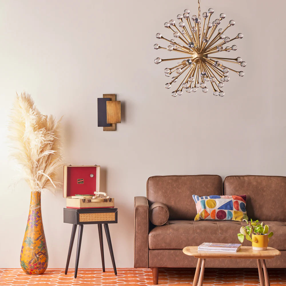 Pooky Spock Chandelier in Brass Finish with Clear Acrylic