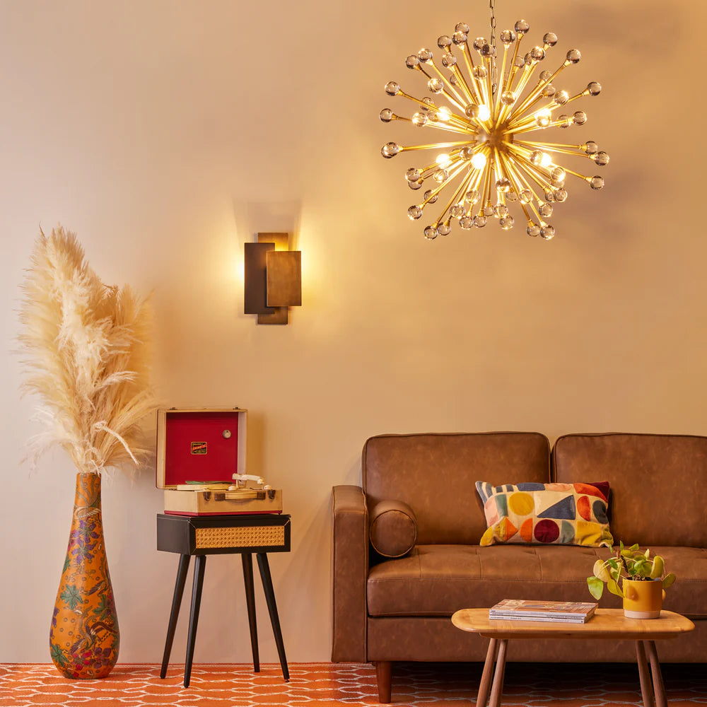 Pooky Spock Chandelier in Brass Finish with Clear Acrylic