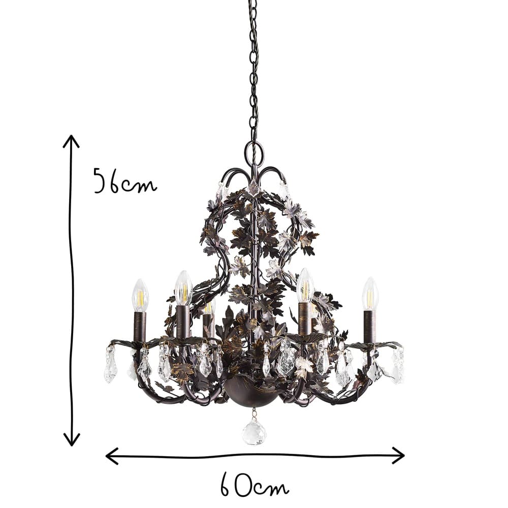 Pooky Sycamore Chandelier in bronze with crystals