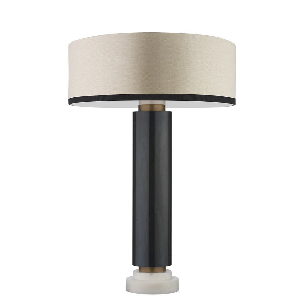 Northern Light - Crawford Table Lamp Ivory Shade - Carbonne Old English Brass Light Finish - 16" Slim Drum Saxon Ivory Shade