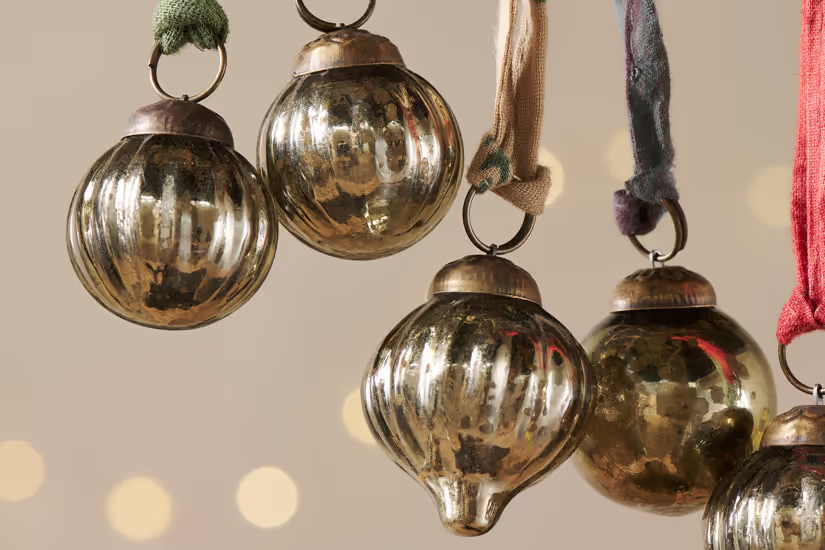 Nkuku - Dew Drop Baubles - Antique Gold - (Set of 12)