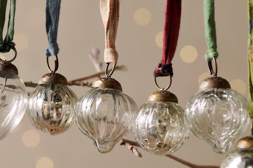 Nkuku - Dew Drop Baubles - Silver & Clear - (Set of 12)