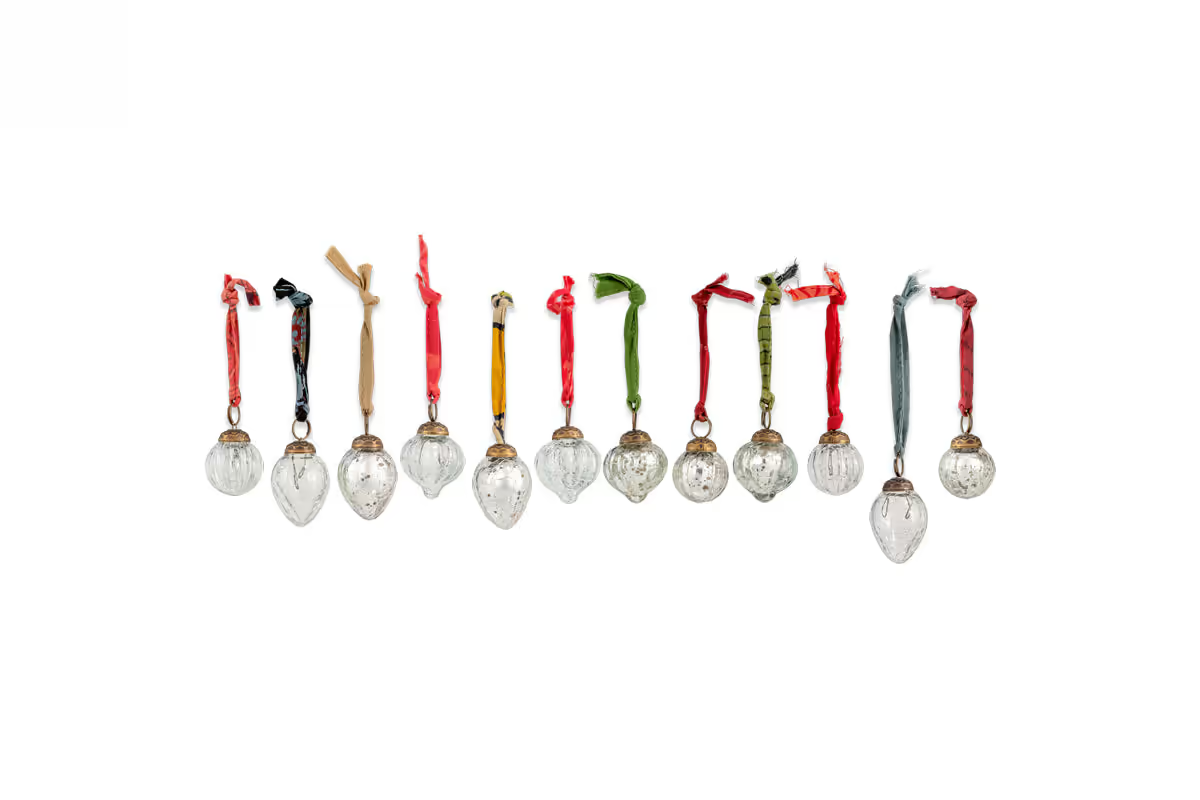 Nkuku - Dew Drop Baubles - Silver & Clear - (Set of 12)