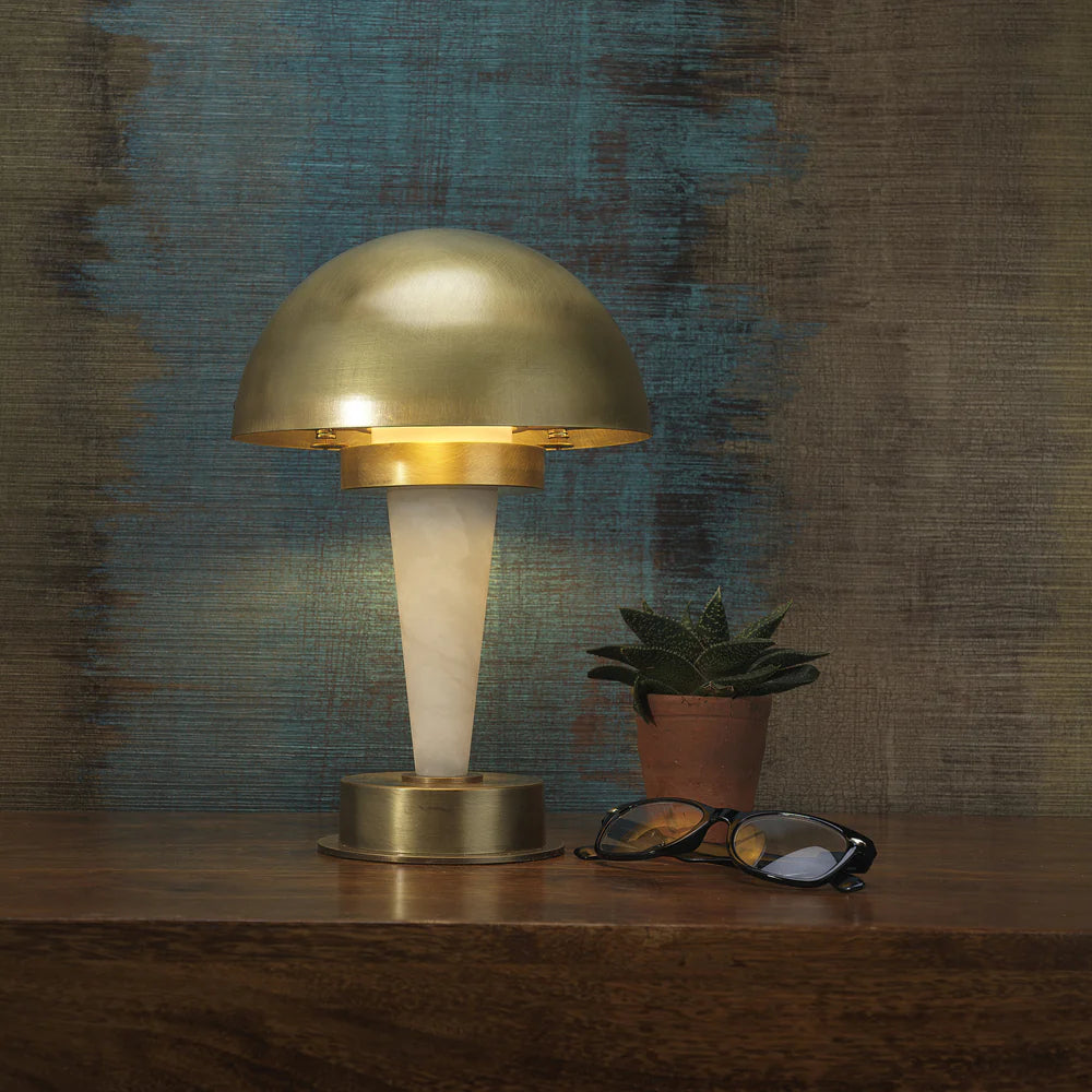 Northern Light - Ebury Rechargeable Table Lamp - Old English Brass Light Finish - 8" Brass Dome Shade