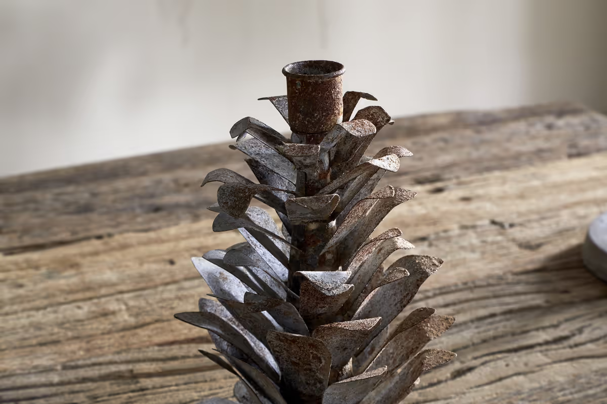 Nkuku - Elagalu Pine Cone Candle Holder - Zinc