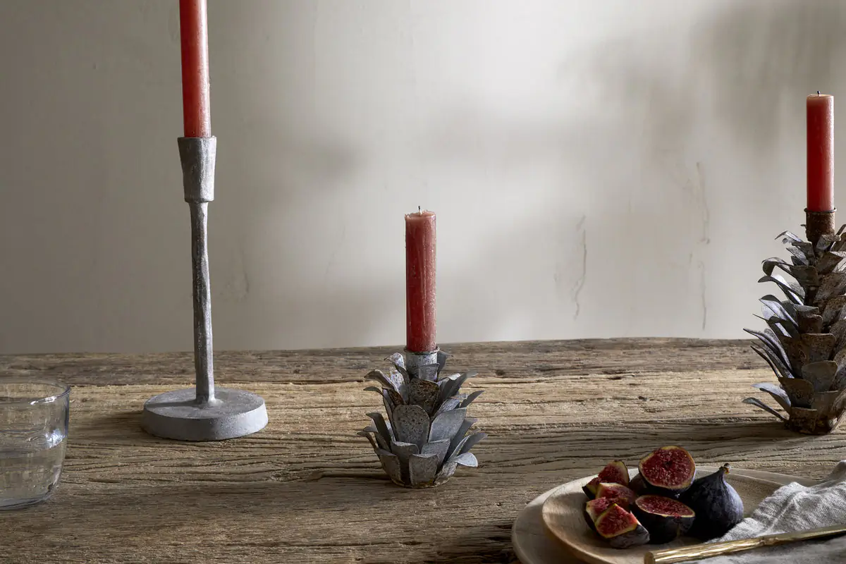 Nkuku - Elagalu Pine Cone Candle Holders - Zinc (Set of 2)