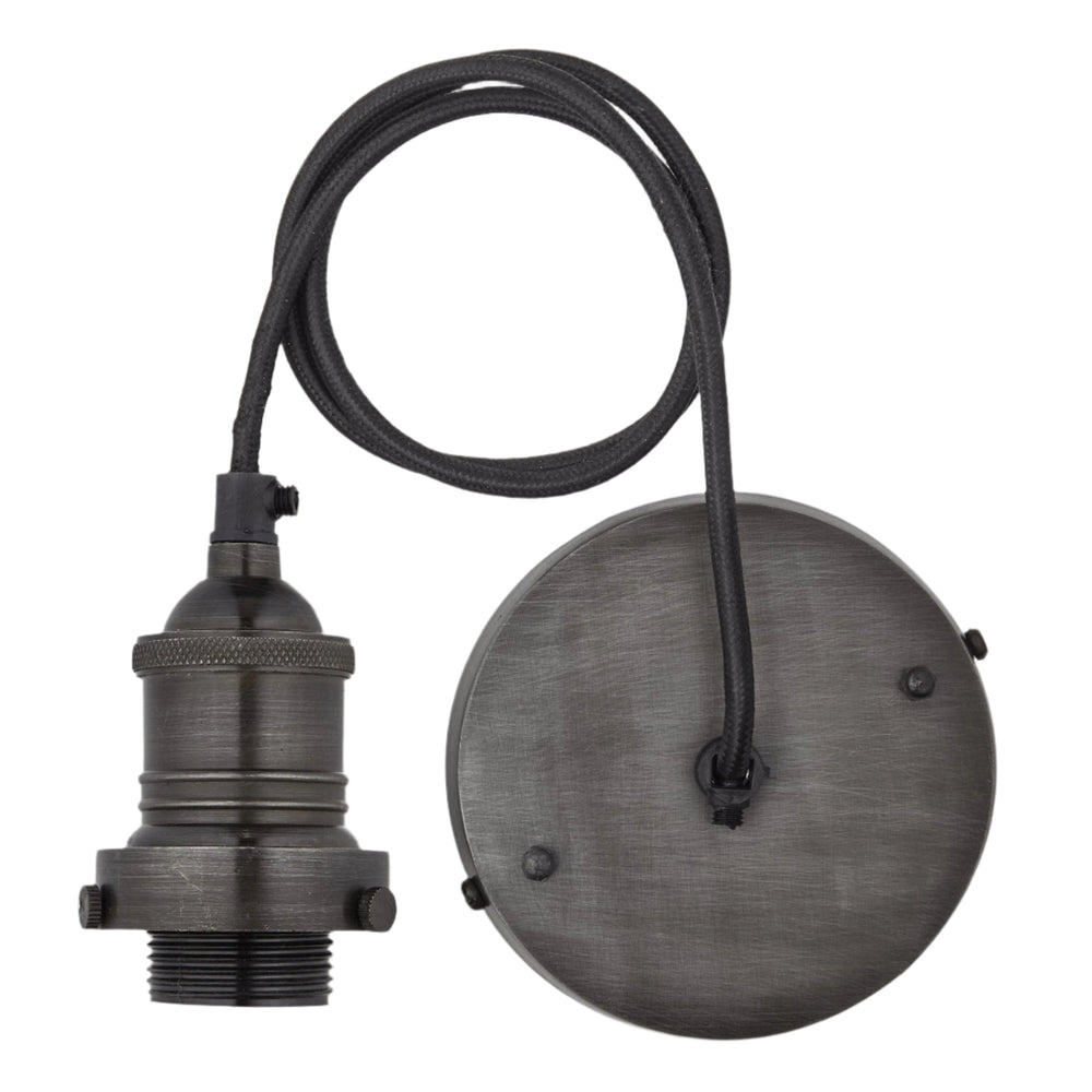 Industville - Brooklyn Pendant Light - Ribbed Glass Dome - 8 Inch - Pewter Pendant Holder
