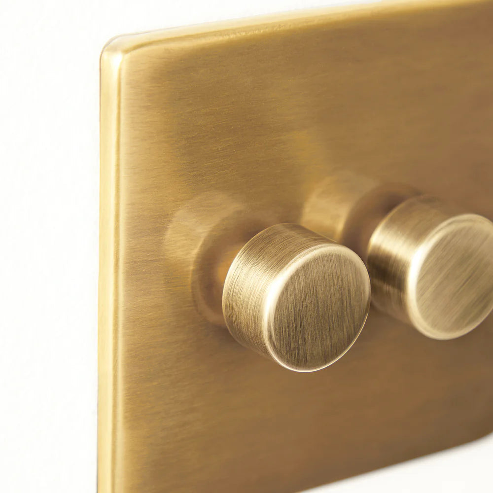 Pooky Two Gang 2 Way Florence Dimmer Switch in Brass