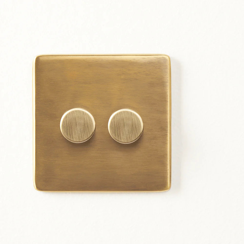 Pooky Two Gang 2 Way Florence Dimmer Switch in Brass