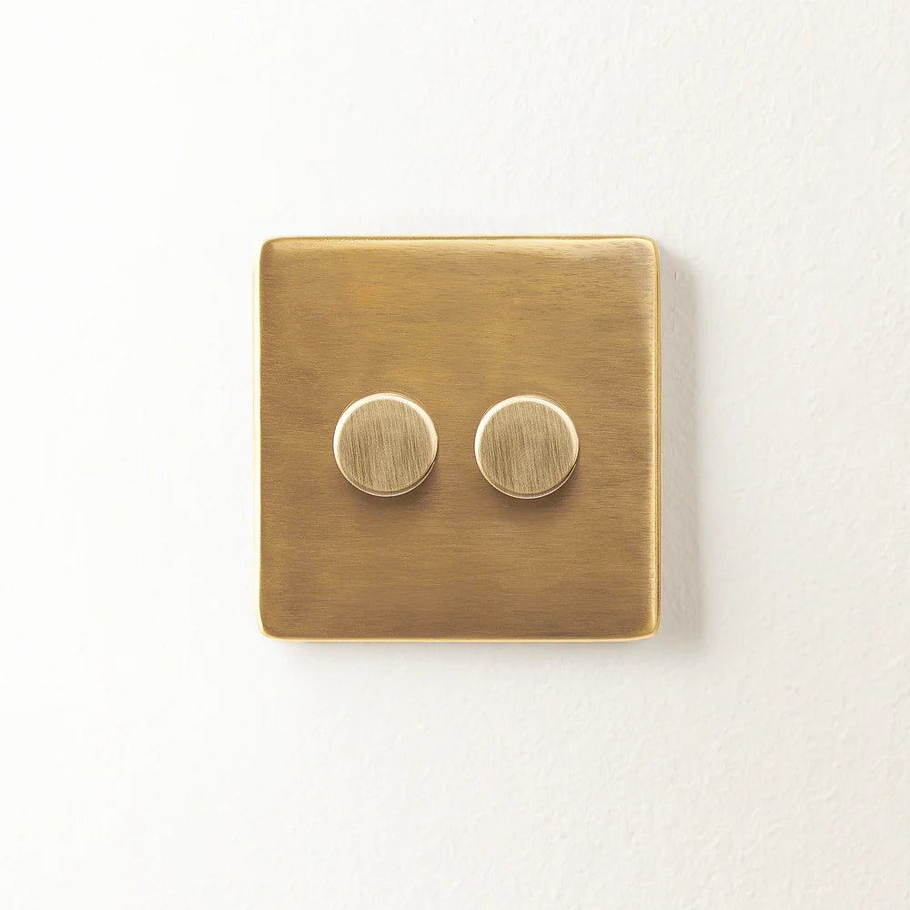 Pooky Two Gang 2 Way Florence Dimmer Switch in Brass