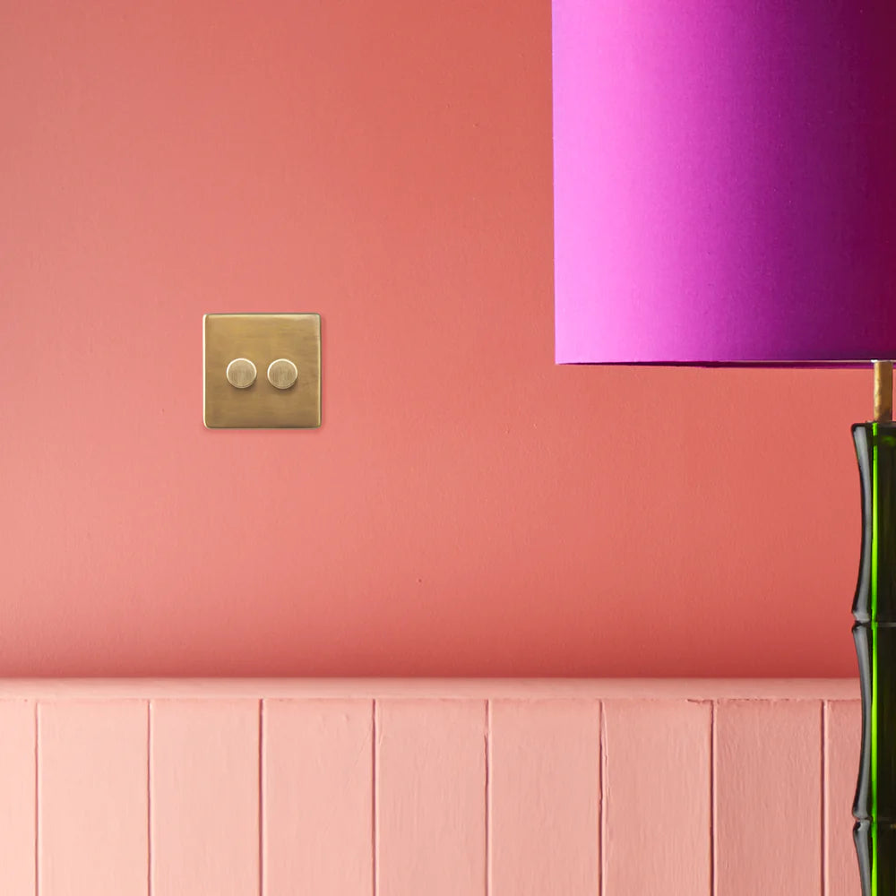 Pooky Two Gang 2 Way Florence Dimmer Switch in Brass